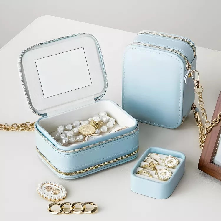 Mini boîte à bijoux en cuir avec miroir | Idée cadeau pour femme | Coffret pour boucles d'oreilles, bracelets, bagues et colliers | Thefashin