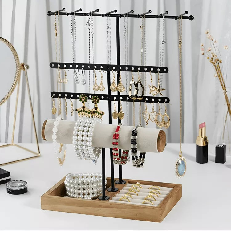 Porte-bijoux harmonieux à 4 niveaux | Idée cadeau pour femme | Présentoir pour boucles d'oreilles, colliers, bracelets, bagues et montres | Thefashin