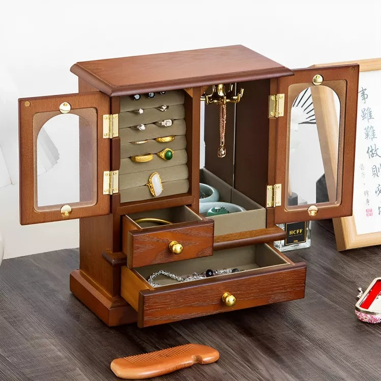 Boîte à bijoux domestique en forme d'armoire en bois| Idée cadeau femme | Coffret pour colliers, bracelets, boucles d'oreilles, bagues | Thefashin