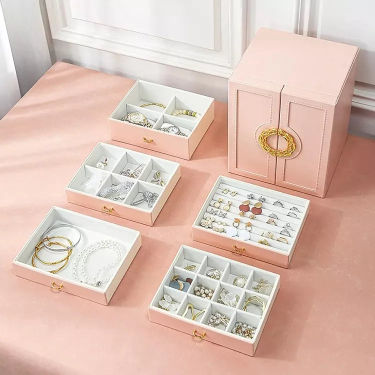 Boîte à bijoux tendance en forme d'armoire en cuir | Idée cadeau pour femme | Coffret pour colliers, boucles d'oreilles, bagues, bracelets | Thefashin