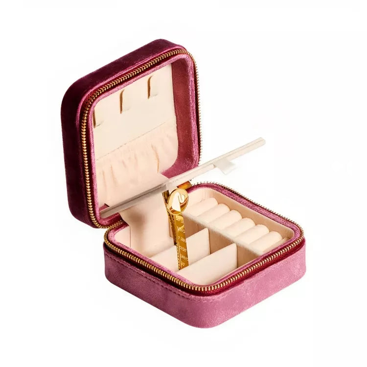 Mini boîte à bijoux de voyage exquise en velours | Idée cadeau pour femme | Coffret pour boucles d'oreilles, colliers, bracelets et bagues | Thefashin