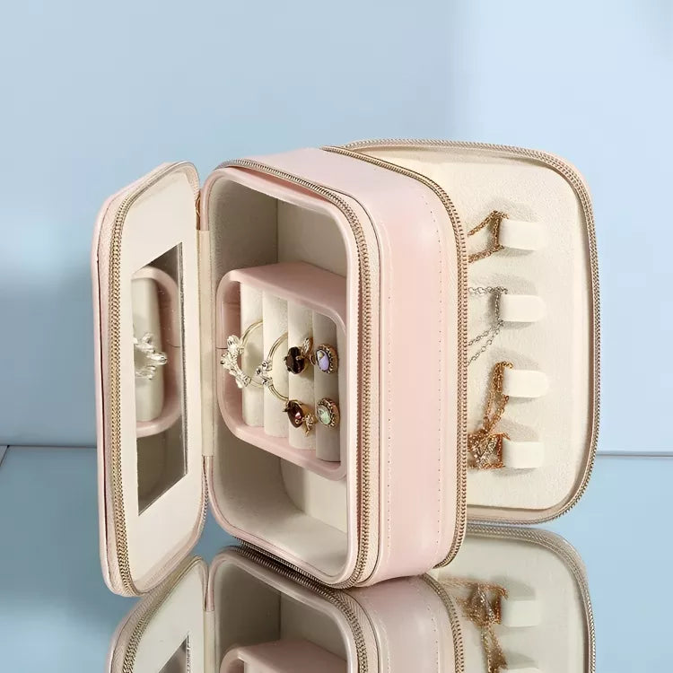 Mini boîte à bijoux en cuir avec miroir | Idée cadeau pour femme | Coffret pour boucles d'oreilles, bracelets, bagues et colliers | Thefashin