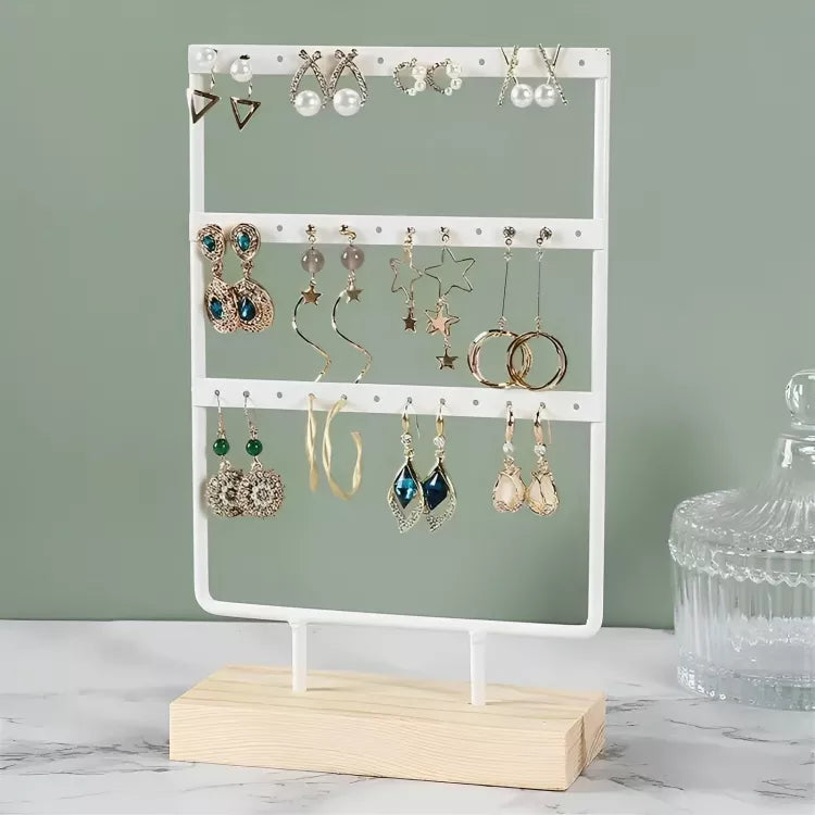 Porte-bijoux raffiné en métal avec base en bois | Idée cadeau femme | Présentoir pour boucles d'oreilles, pendentifs, bracelets et bagues | Thefashin