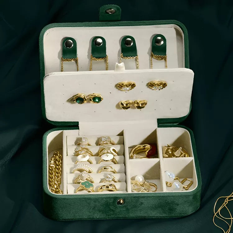Boîtes à bijoux de voyage raffinée en velours | Idée cadeau femme | Coffret portable pour boucles d'oreilles, colliers, bracelets, bagues | Thefashin