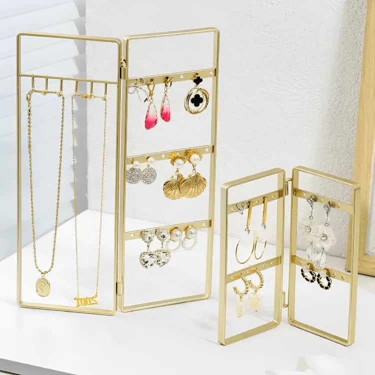 Porte-bijoux lustré en métal doré | Idée cadeau pour femme | Présentoir pour boucles d'oreilles, colliers, bracelets et bagues | Thefashin